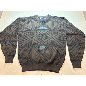 Vintage 80s Sweater Graphix Geometric Knit Sweater Mens Large Brown Korea
